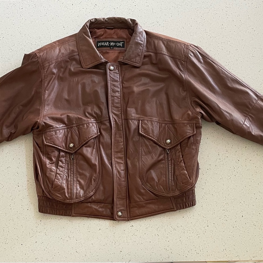 Vintage Wear Me Out Brown Leather Jacket. Size L. Great condition.